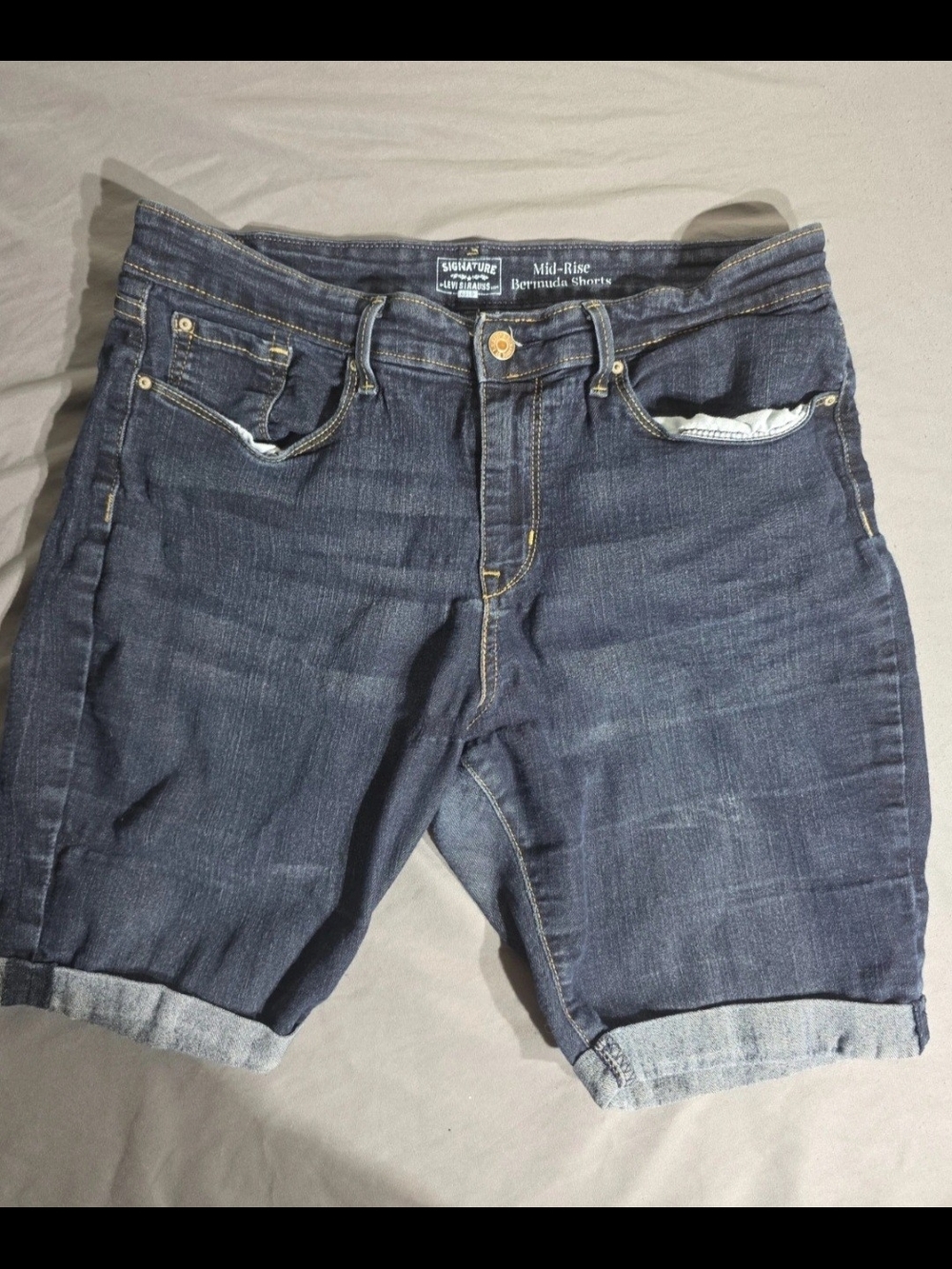 Signature by Levi Strauss Dark Blue Mid-Rise Bermuda Denim Shorts